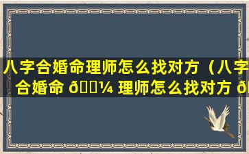 八字合婚命理师怎么找对方（八字合婚命 🌼 理师怎么找对方 🐈 对象）